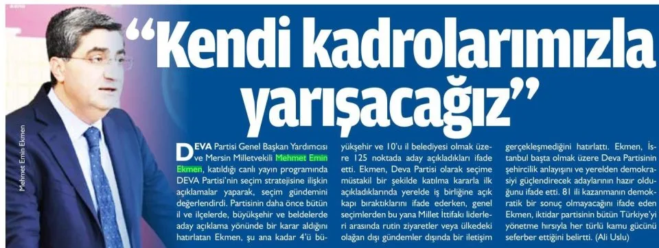 KENDİ KADROLARIMIZLA YARIŞACAĞIZ — gazete kupürü