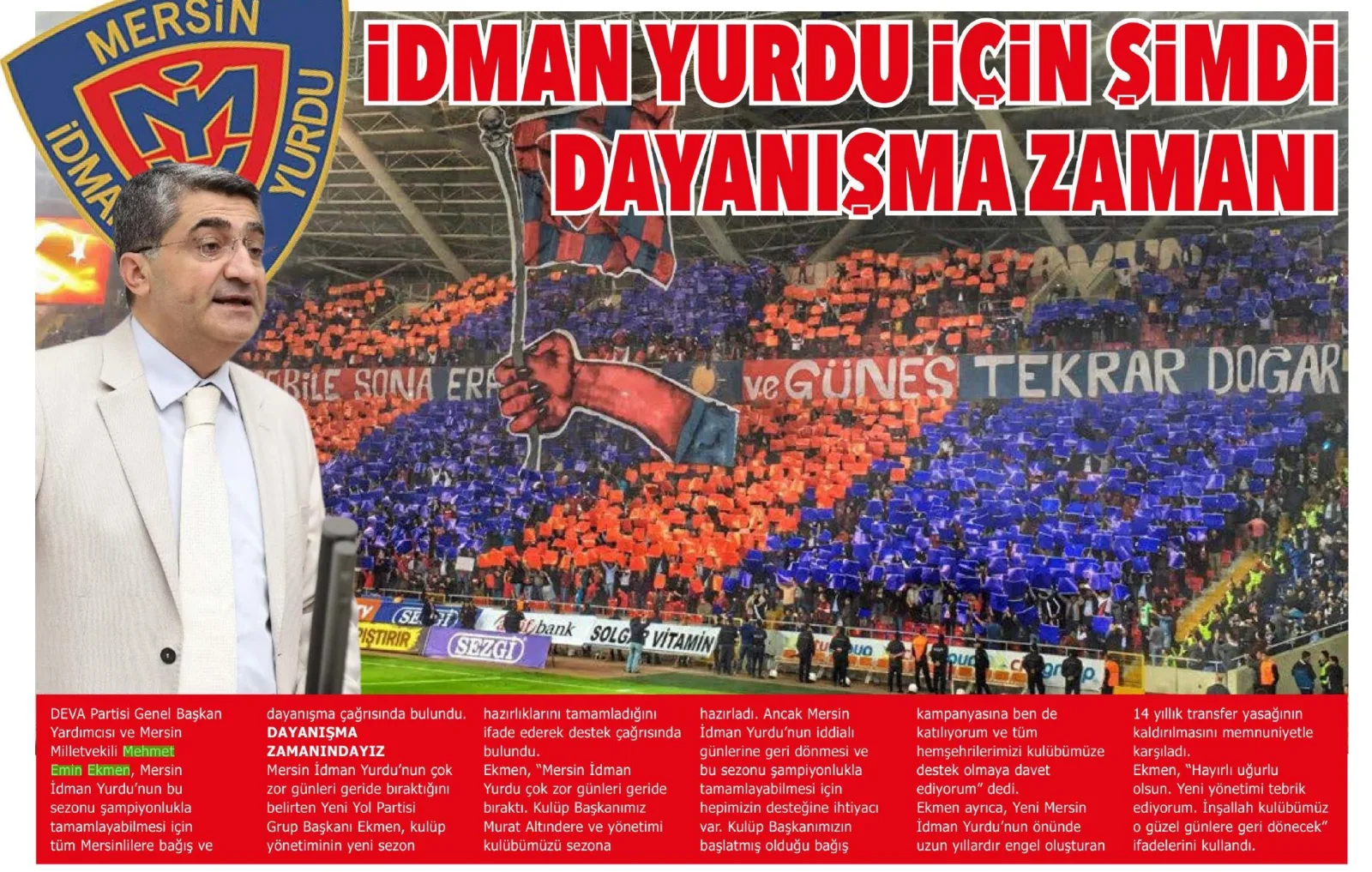 İDMAN YURDU İÇİN ŞİMDİ DAYANIŞMA ZAMANI — gazete kupürü