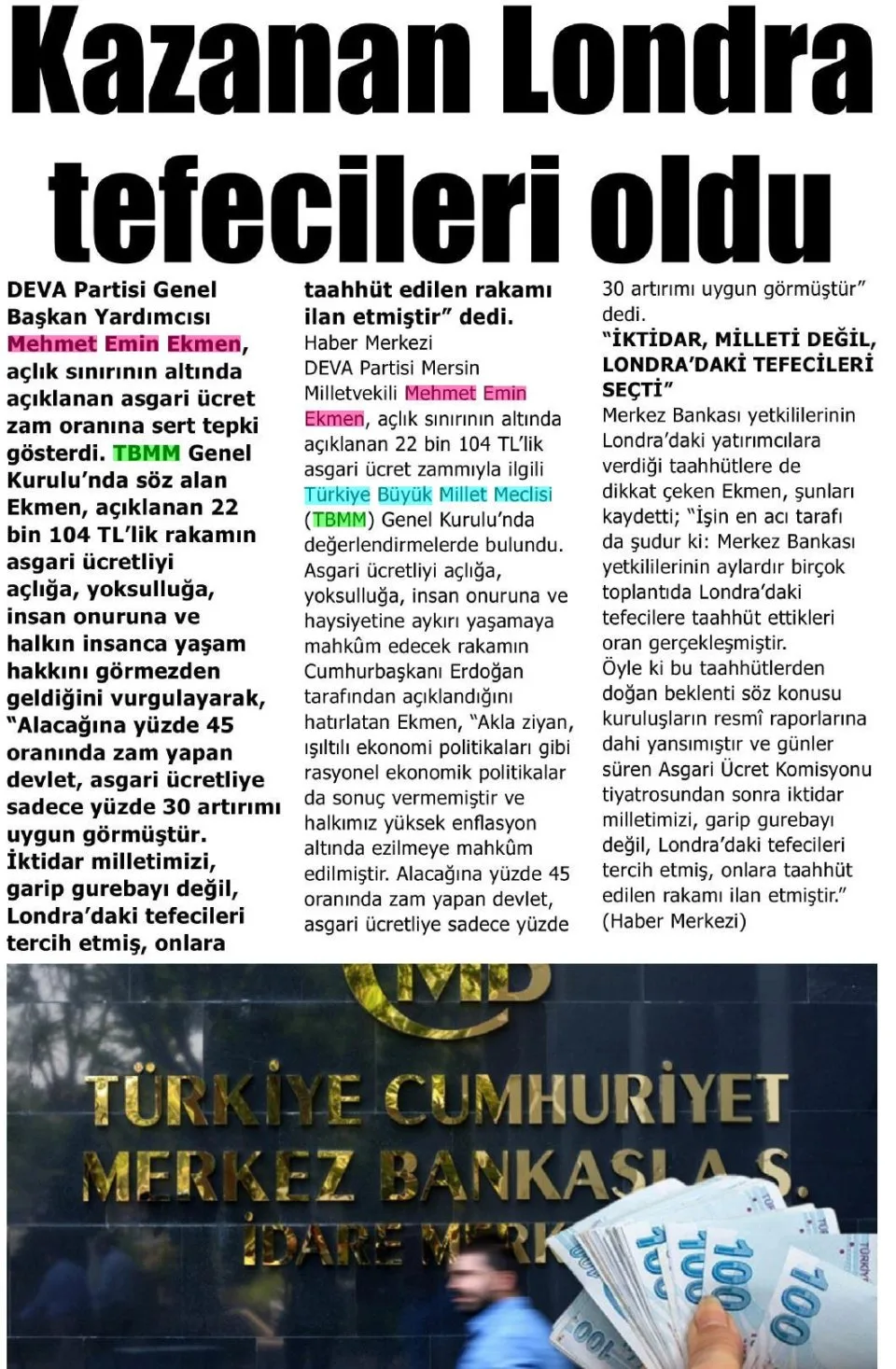 KAZANAN LONDRA TEFECİLERİ OLDU — gazete kupürü