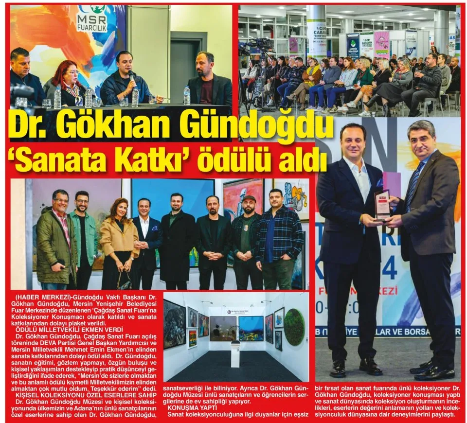 GÖKHAN GÜNDOĞDU'YA SANATA VE SANATÇIYA KATKI PLAKETİ — gazete kupürü