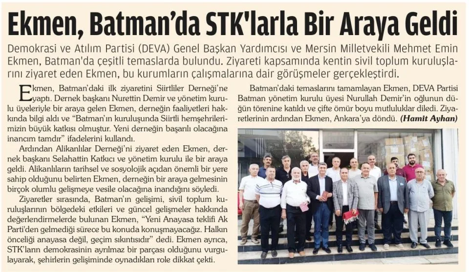 EKMEN, BATMAN'DA STK'LARLA BİR ARAYA GELDİ — gazete kupürü