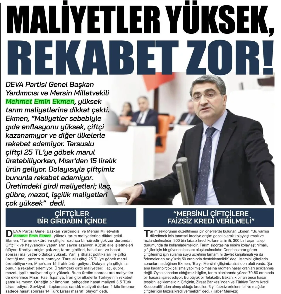 MALİYETLER YÜKSEK REKABET ZOR — gazete kupürü