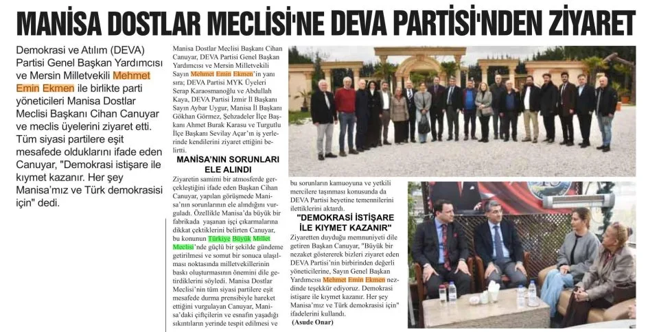MANİSA DOSTLAR MECLİSİNE DEVA PARTİSİNDEN ZİYARET — gazete kupürü