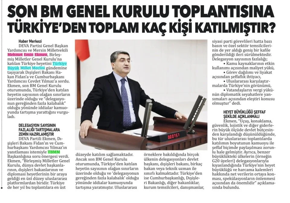 SON BM GENEL KURULU TOPLANTISINA TÜRKİYE'DEN TOPLAM KAÇ KİŞİ KATILMIŞTIR? — gazete kupürü
