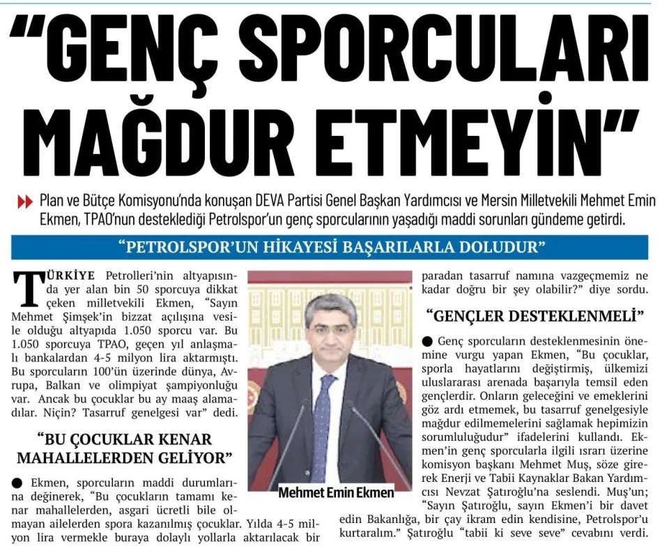 GENÇ SPORCULARI MAĞDUR ETMEYİN — gazete kupürü