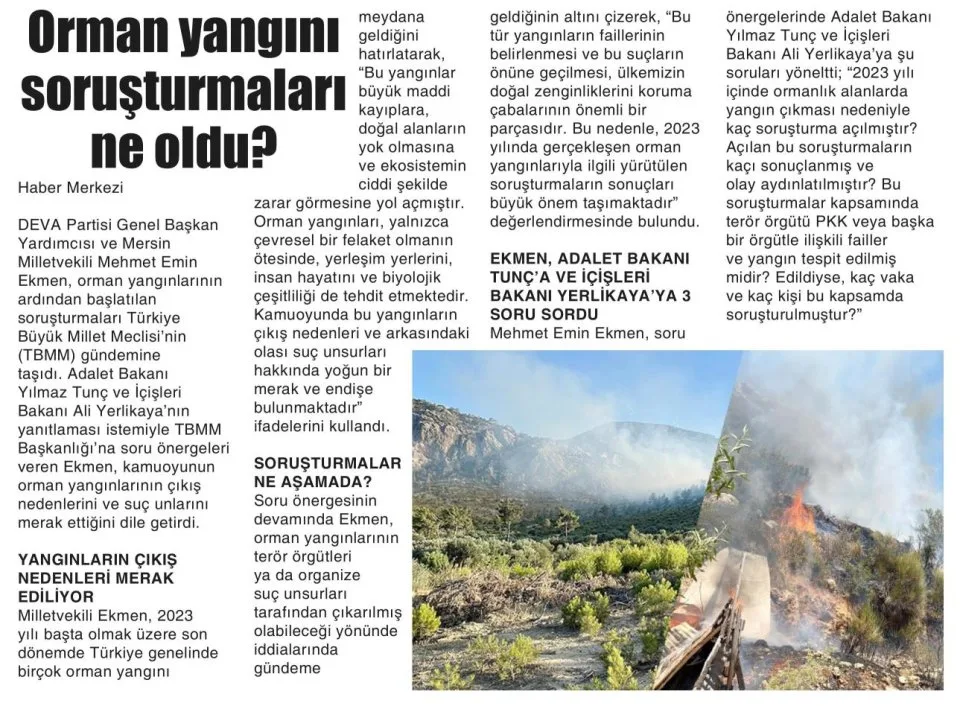 ORMAN YANGINI SORUŞTURMALARI NE OLDU — gazete kupürü