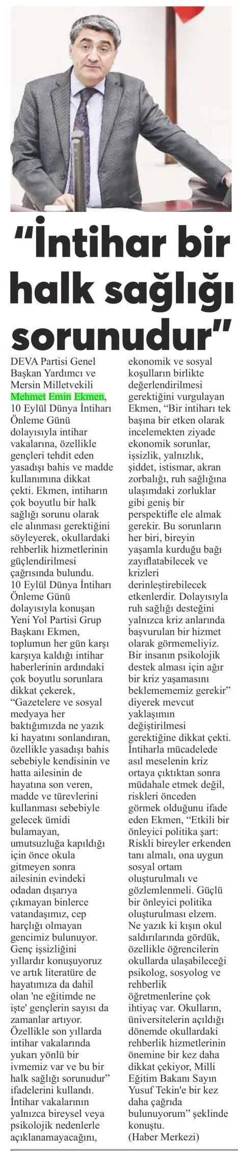 'GENÇLER İÇİN REHBERLİK HİZMETLERİ GÜÇLENDİRİLMELİ' — gazete kupürü (2. parça)
