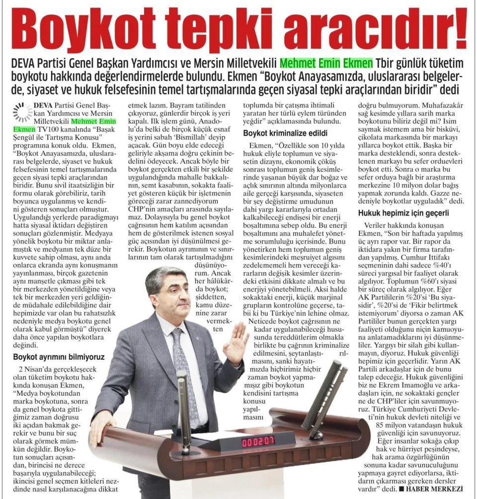 BOYKOT TEPKİ ARACIDIR! — gazete kupürü