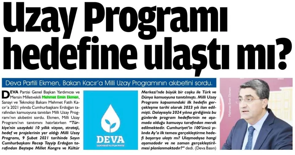 UZAY PROGRAMI HEDEFİNE ULAŞTI MI? — gazete kupürü