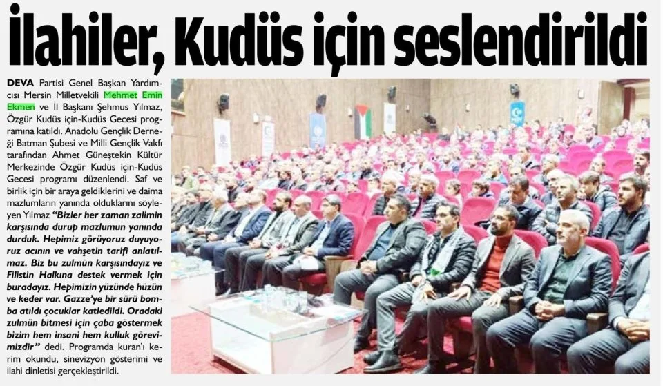 İLAHİLER, KUDÜS İÇİN SESLENDİRİLDİ — gazete kupürü