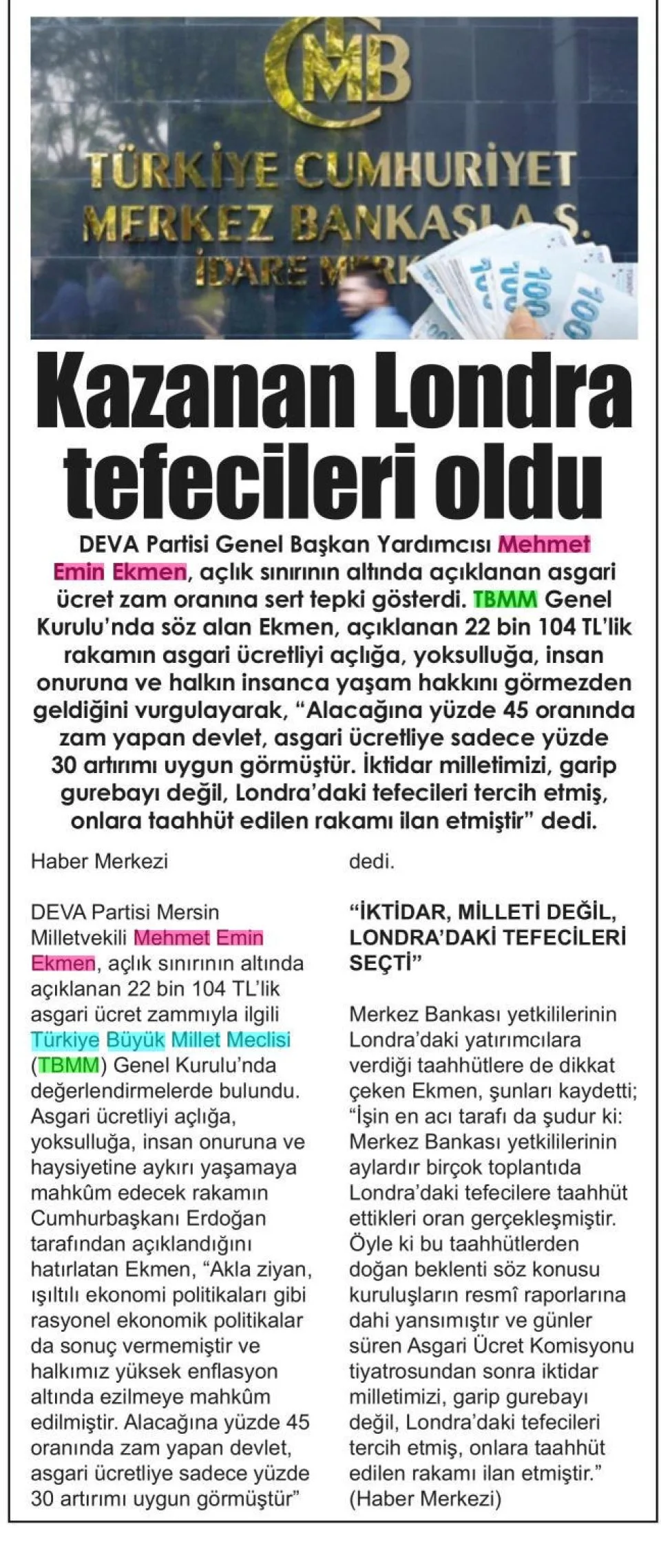 KAZANAN LONDRA TEFECİLERİ OLDU — gazete kupürü