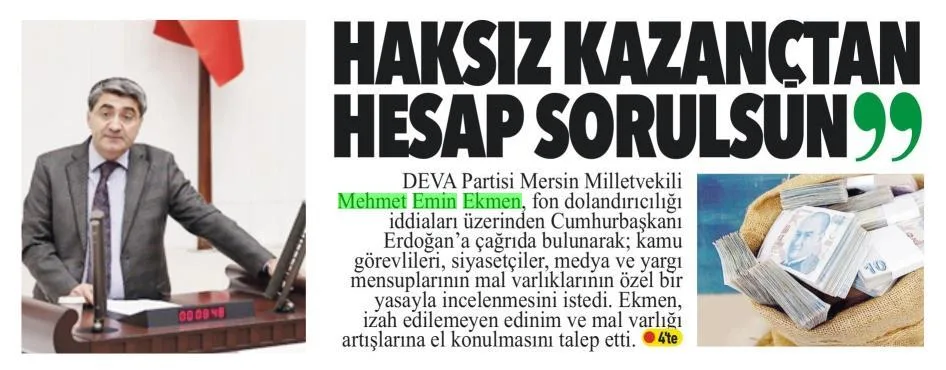 HAKSIZ KAZANÇTAN HESAP SORULSUN — gazete kupürü