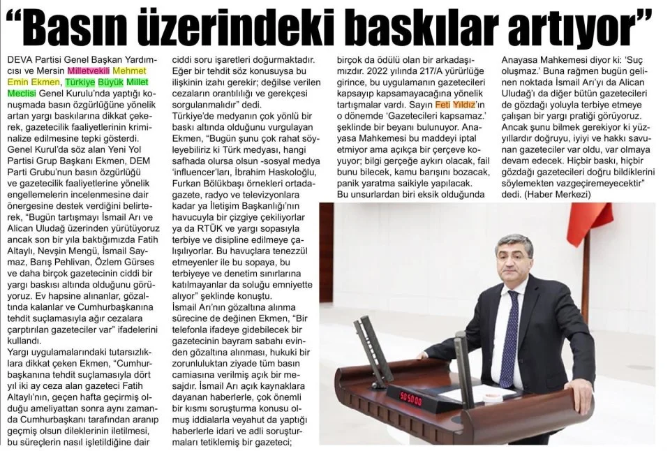 'BASIN ÜZERİNDEKİ BASKILAR ARTIYOR' — gazete kupürü