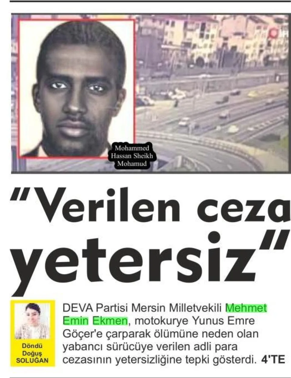 VERİLEN CEZA YETERSİZ — gazete kupürü
