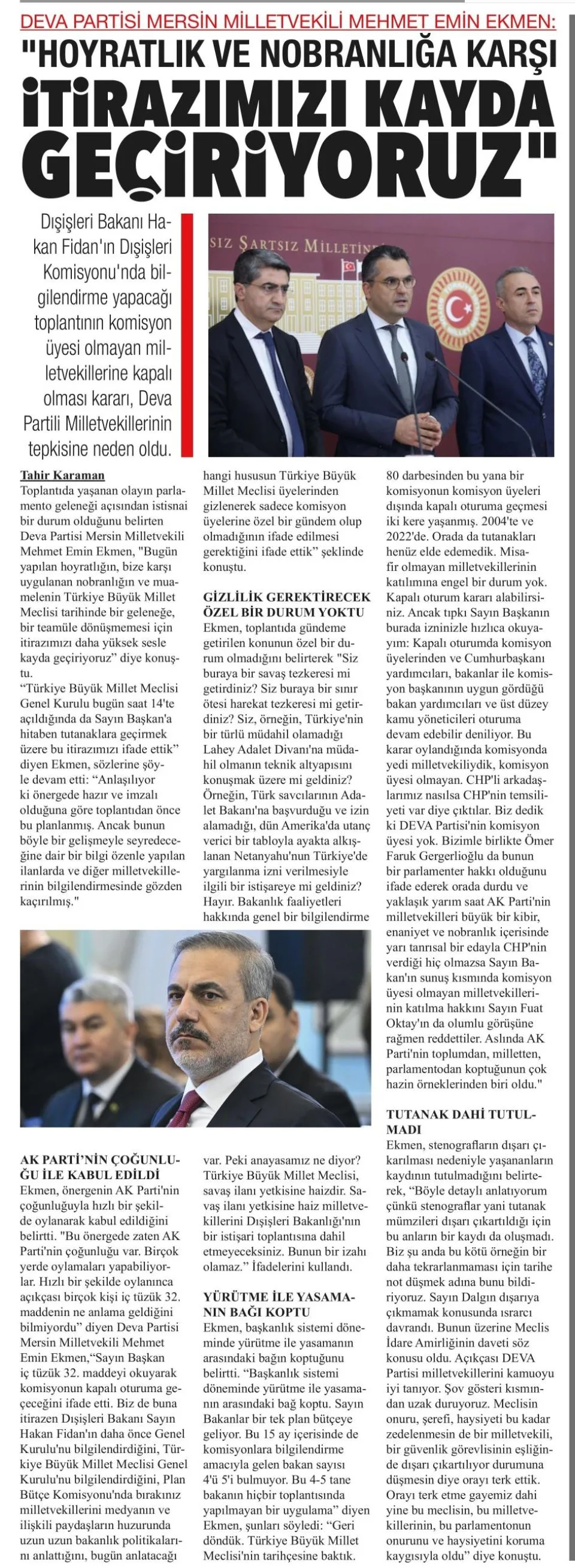 HOYRATLIK VE NOBRANLIĞA KARŞI İTİRAZIMIZI KAYDA GEÇİRİYORUZ — gazete kupürü