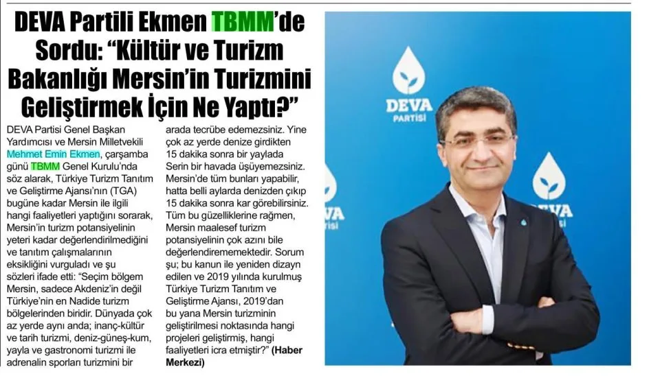 DEVA PARTİLİ EKMEN TBMM DE SORDU — gazete kupürü