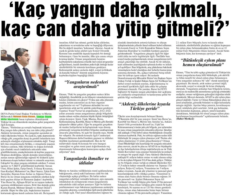 'KAÇ YANGIN DAHA ÇIKMALI, KAÇ CAN DAHA YİTİP GİTMELİ?' — gazete kupürü