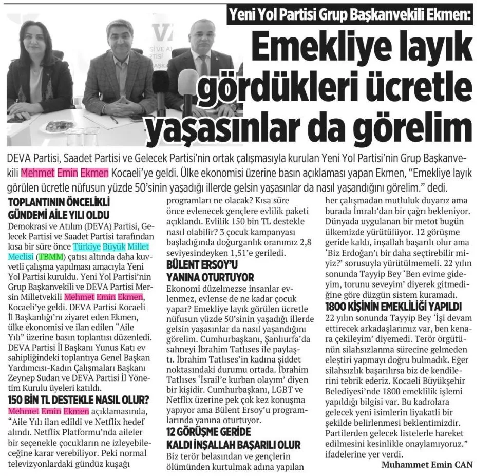 EMEKLİYE LAYIK GÖRDÜKLERİ ÜCRETLE YAŞASINLAR DA GÖRELİM — gazete kupürü