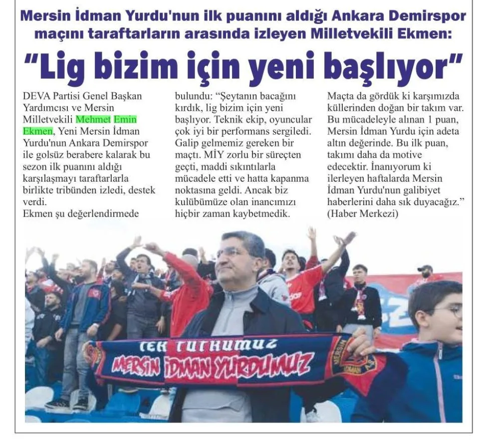 ''LİG BİZİM İÇİN YENİ BAŞLIYOR" — gazete kupürü