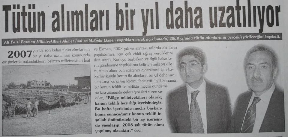 Tütün alımları 1 yıl daha uzatılıyor — gazete kupürü