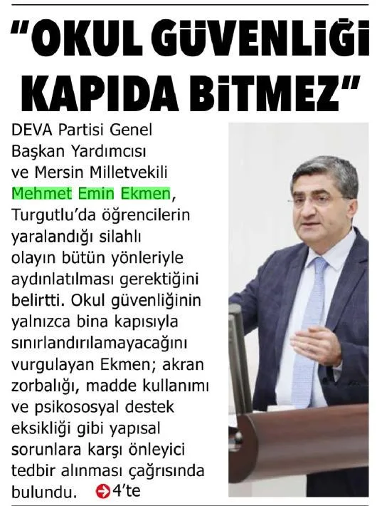 'OKUL GÜVENLİĞİ KAPIDA BİTMEZ' — gazete kupürü