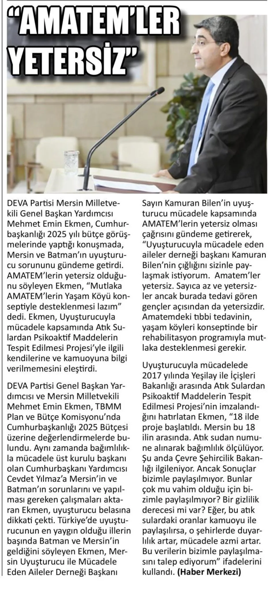 AMATEMLER YETERSİZ — gazete kupürü