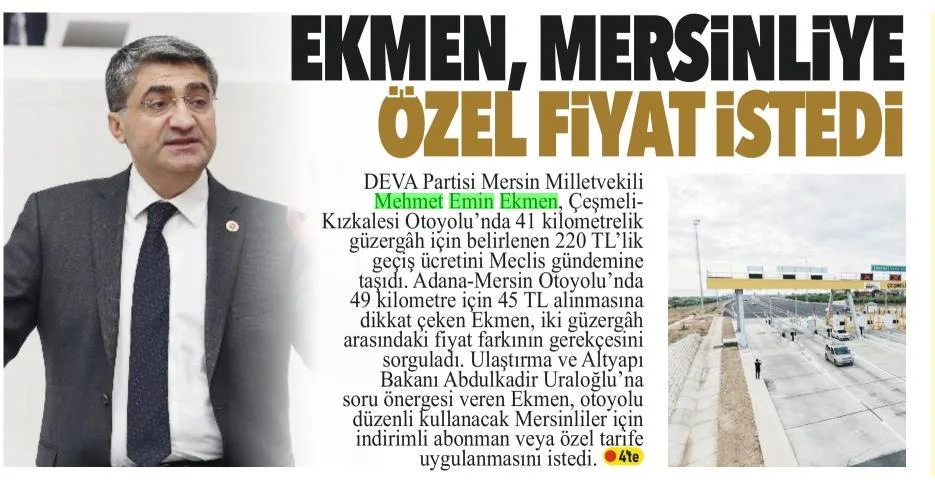 EKMEN, MERSİNLİYE ÖZEL FİYAT İSTEDİ — gazete kupürü