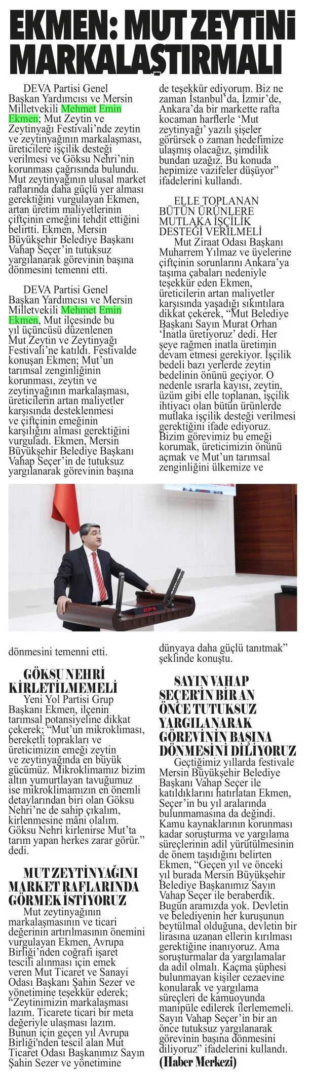 EKMENDEN ÜRETİCİYE DESTEK ÇAĞRISI — gazete kupürü (2. parça)