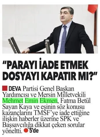 PARAYI İADE ETMEK DOSYAYI KAPATIR MI — gazete kupürü