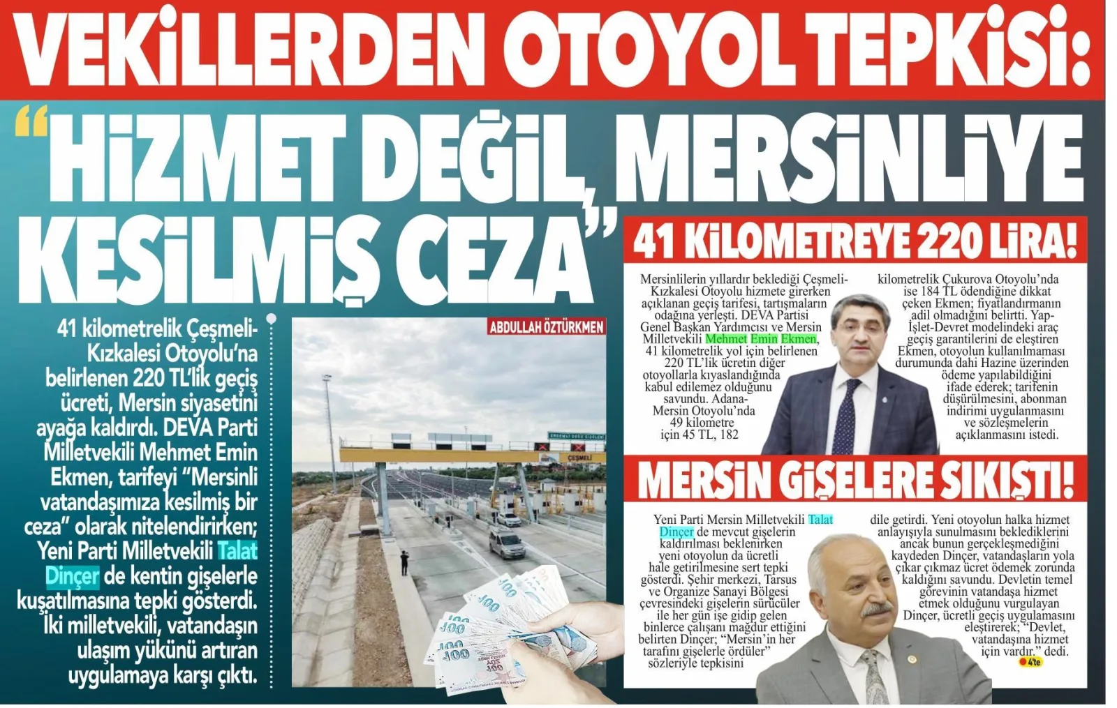 "HİZMET DEĞİL, MERSİNLİYE KESİLMİŞ CEZA" — gazete kupürü