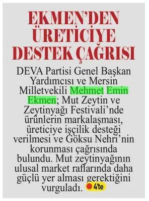 EKMENDEN ÜRETİCİYE DESTEK ÇAĞRISI — gazete kupürü