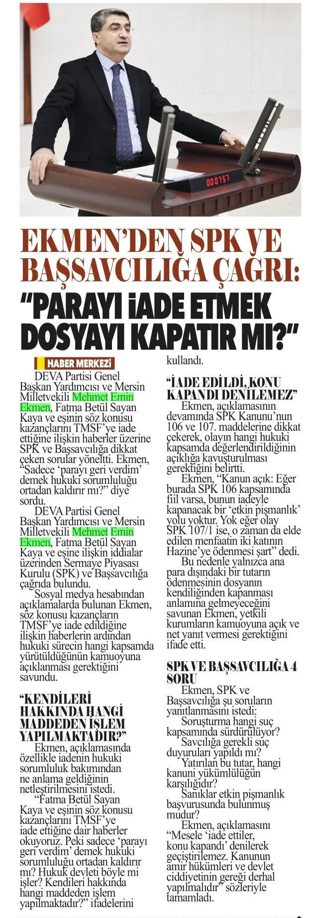 PARAYI İADE ETMEK DOSYAYI KAPATIR MI — gazete kupürü (2. parça)