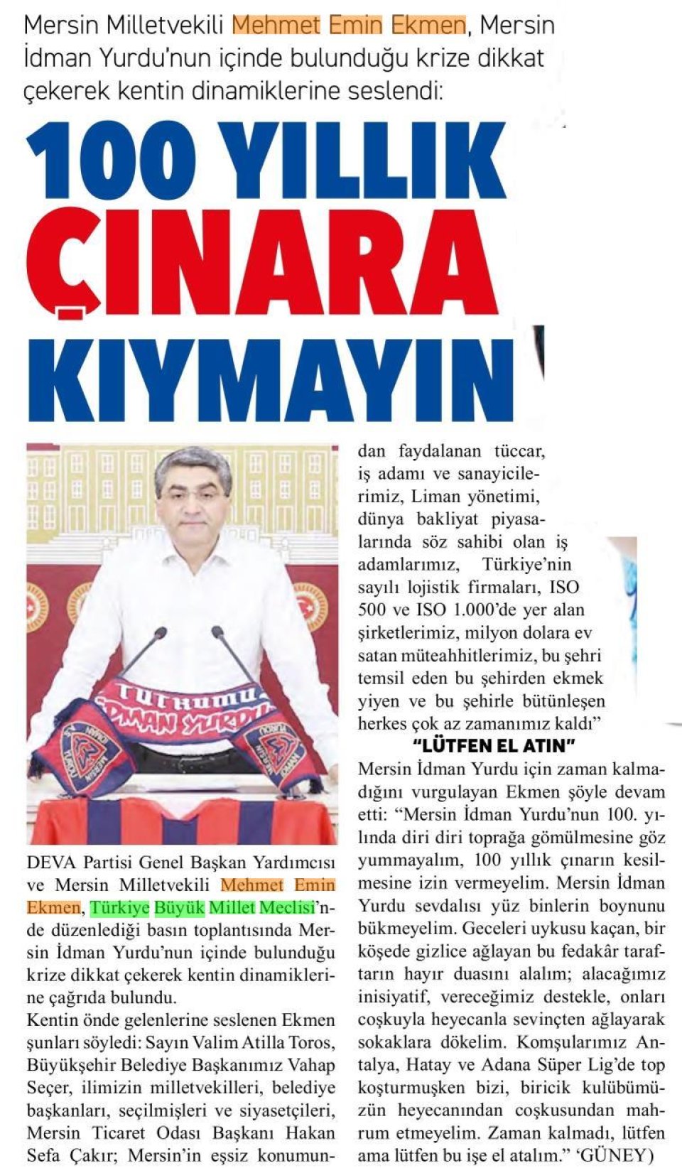 100 YILLIK ÇINARA KIYMAYIN