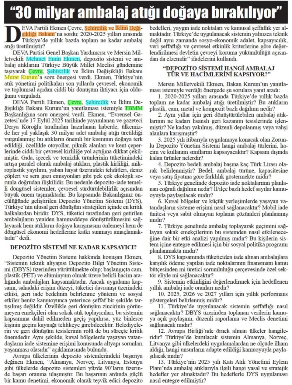 30 MİLYAR AMBALAJ ATIĞI DOĞAYA BIRAKILIYOR