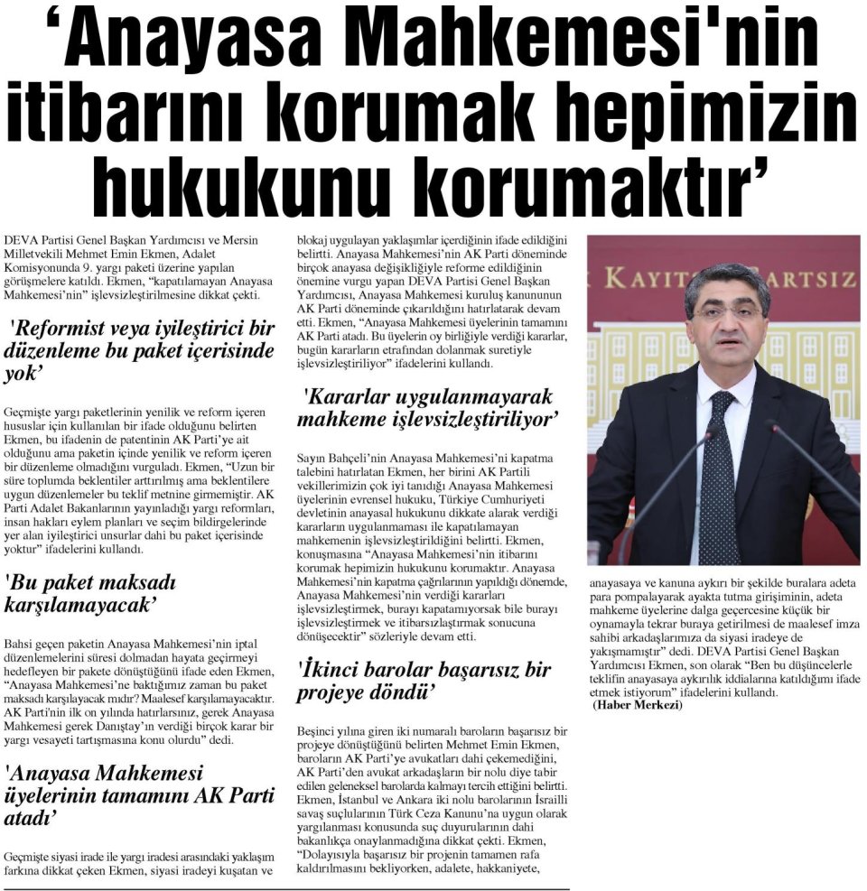 'ANAYASA MAHKEMESİ'NİN İTİBARINI KORUMAK HEPİMİZİN HUKUKUNU KORUMAKTIR'