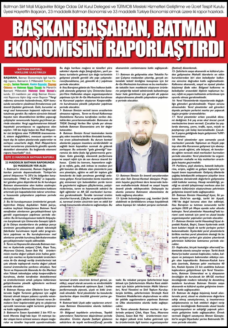 BAŞKAN BAŞARAN, BATMAN EKONOMİSİNİ RAPORLAŞTIRDI