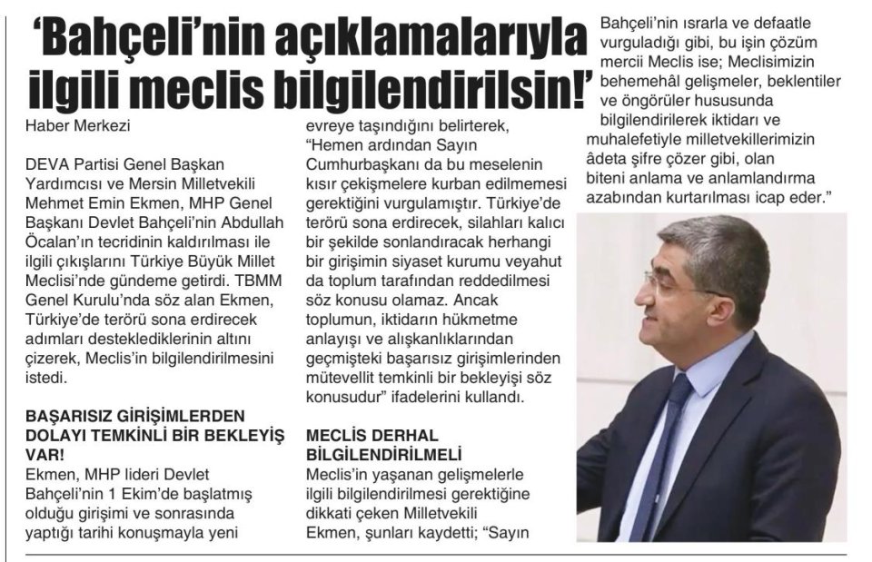 'BAHCELİ'NİN AÇIKLAMALARIYLA İLGİLİ MECLİS BİLGİLENDİRİLSİN!