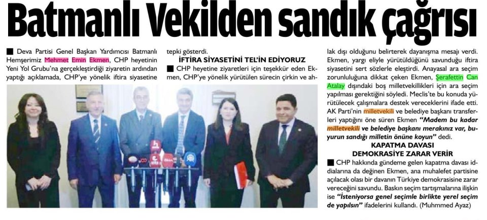 BATMANLI VEKİLDEN SANDIK ÇAĞRISI