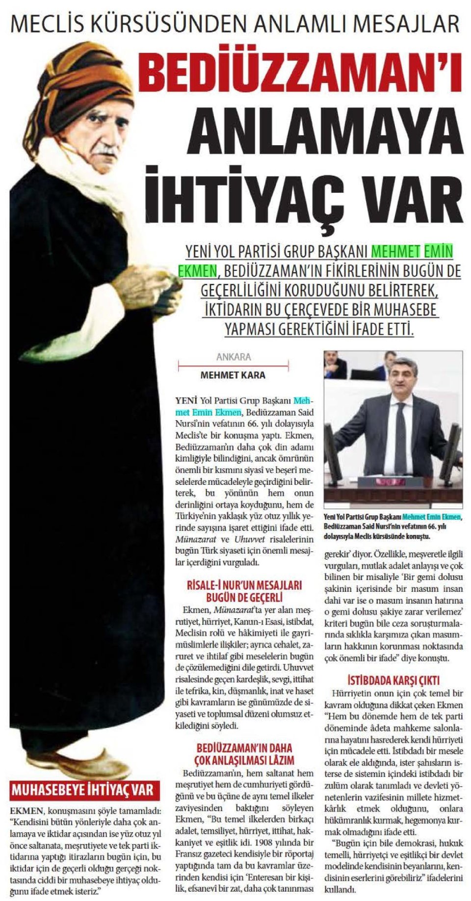 BEDİÜZZAMAN'I ANLAMAYA İHTİYAÇ VAR