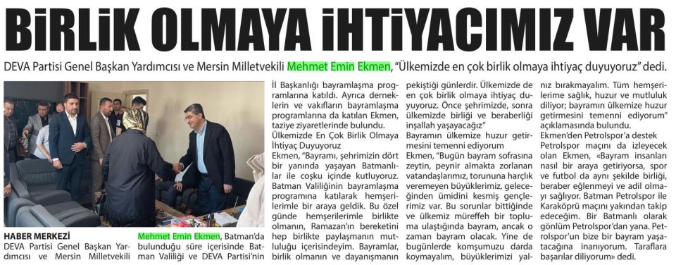 BİRLİK OLMAYA İHTİYACIMIZ VAR
