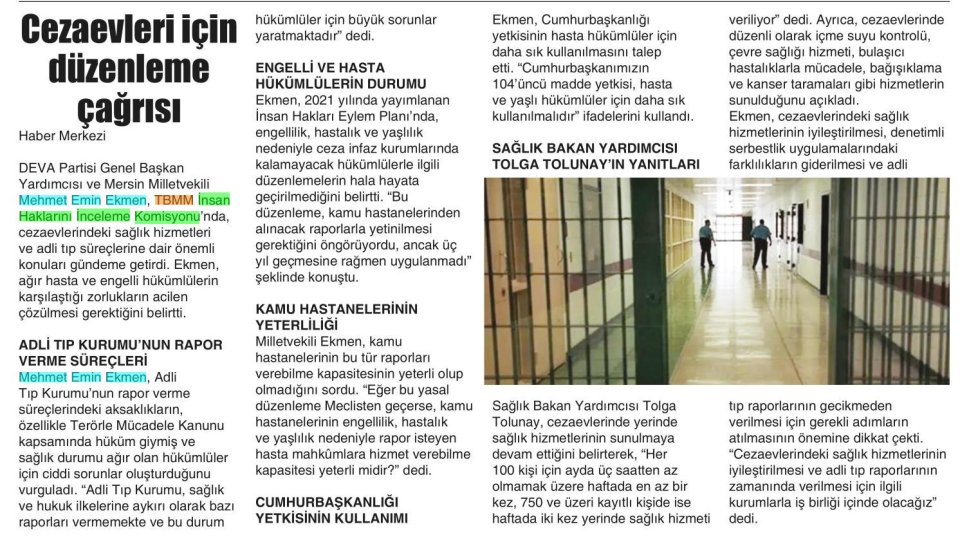 CEZAEVLERİ İÇİN DÜZENLEME ÇAĞRISI
