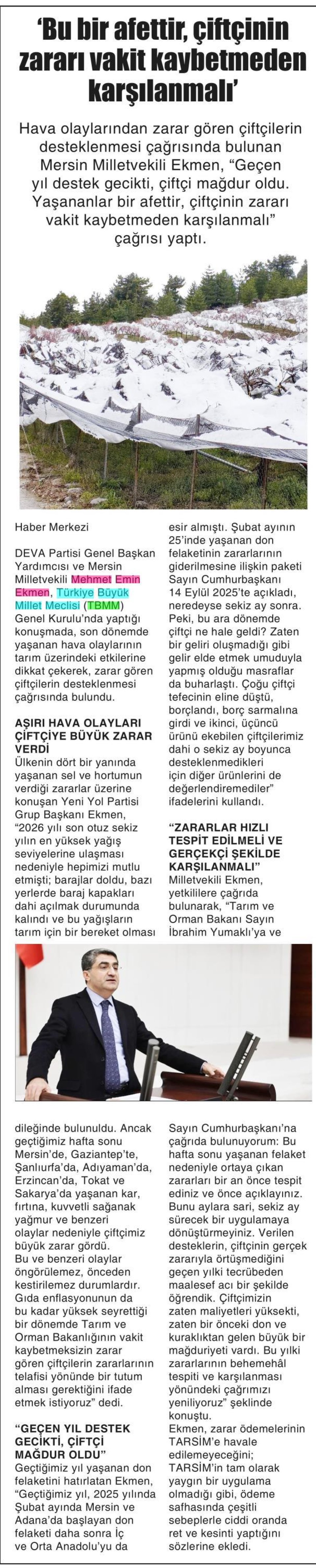 ÇİFTÇİ İÇİN AFET DESTEĞİ ÇAĞRISI