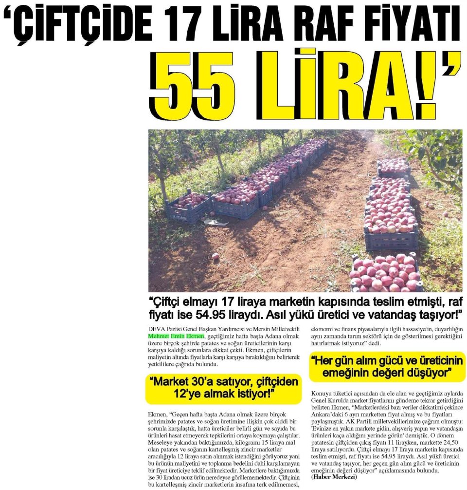 'ÇİFTÇİDE 17 LİRA RAF FİYATI 55 LİRA