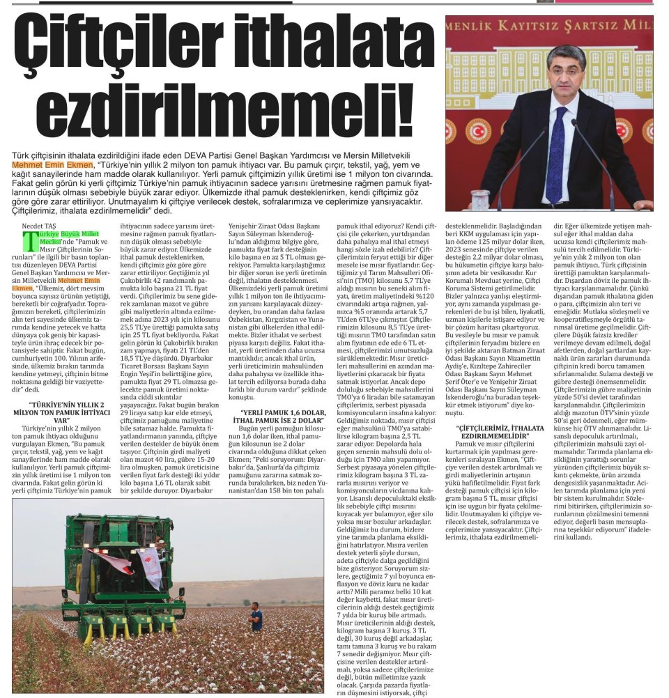 ÇİFTÇİLER İTHALATA EZİRİLMEMELİ