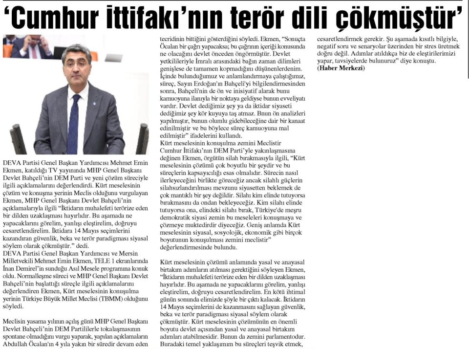 'CUMHUR İTTİFAKI'NIN TERÖR DİLİ ÇÖKMÜŞTÜR'