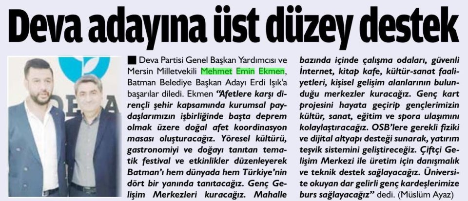 DEVA ADAYINA ÜST DÜZEY DESTEK