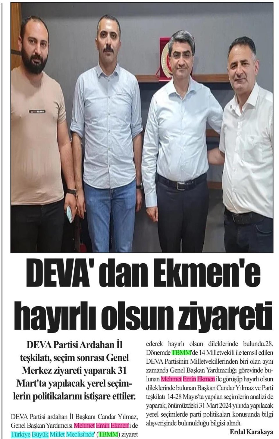 DEVA' DAN EKMEN'E HAYIRLI OLSUN ZİYARETİ