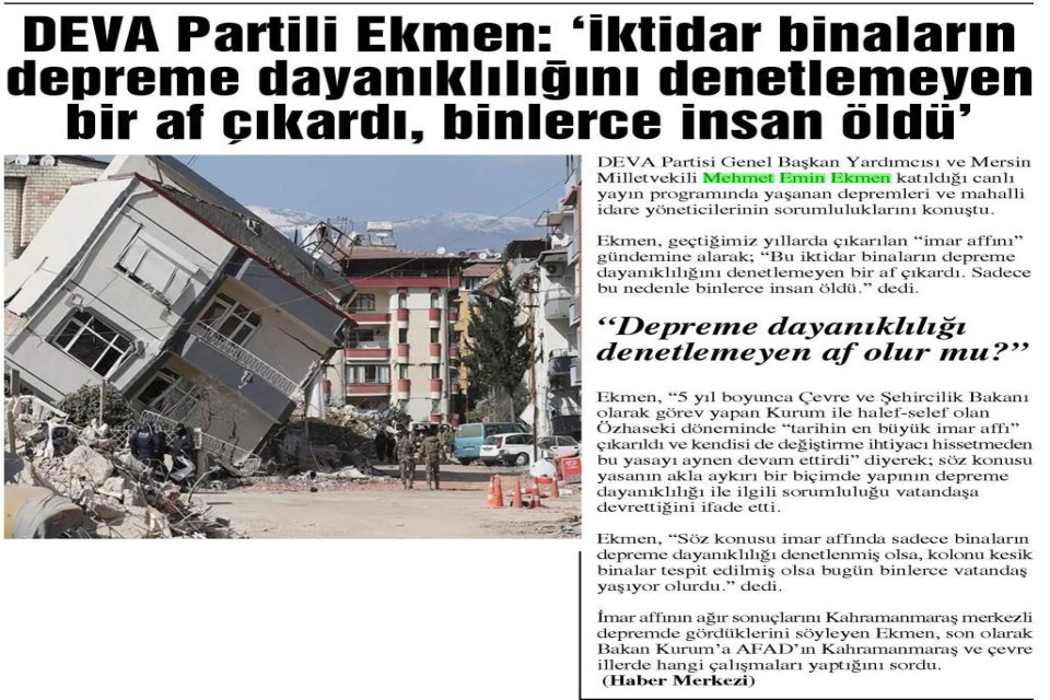 DEVA PARTİLİ EKMEN