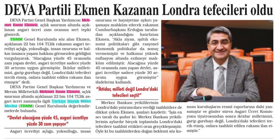  DEVA PARTİLİ EKMEN KAZANAN LONDRA TEFECİLERİ OLDU