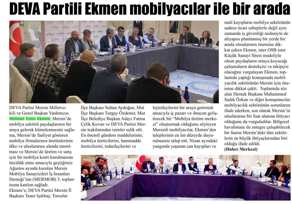 DEVA PARTİLİ EKMEN MOBİLYACILAR İLE BİR ARADA